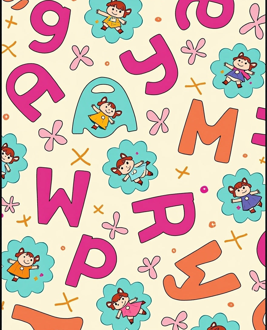 Playful Alphabet Characters Garden Graphic Rug