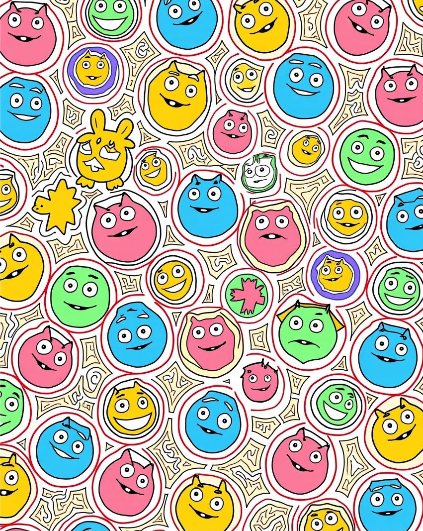 Whimsical Colorful Cartoon Faces Rug