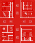 Monochromatic Red Abstract Geometric Structure Rug