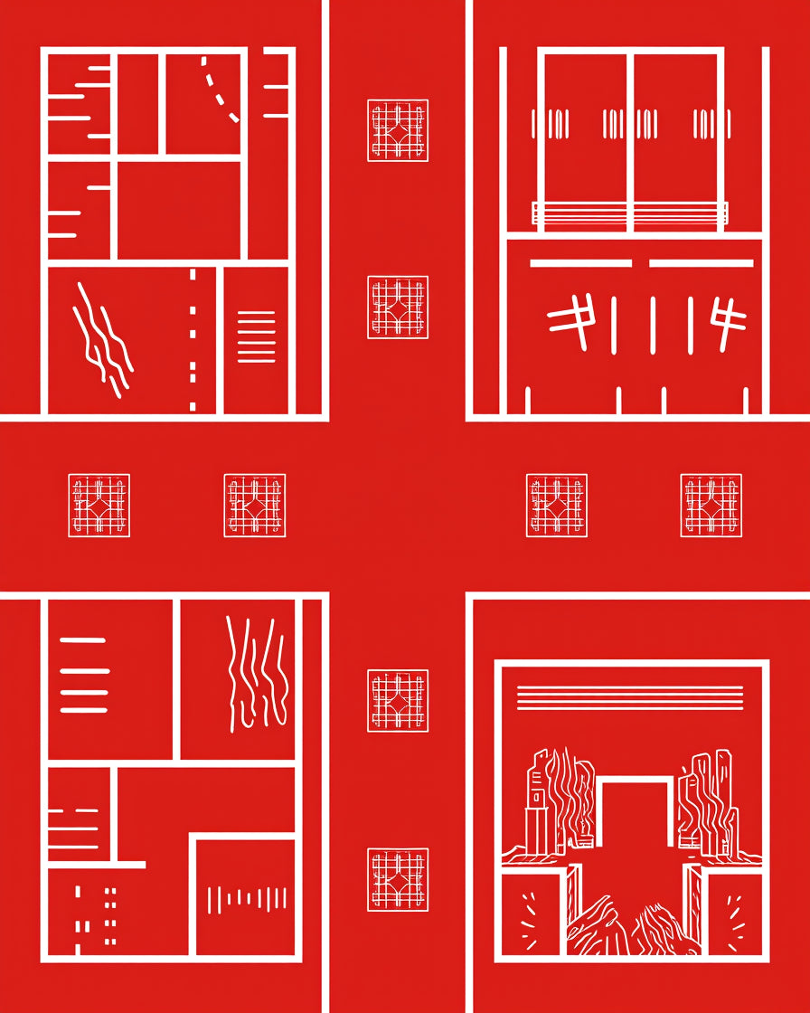 Monochromatic Red Abstract Geometric Structure Rug