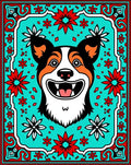 Bright Turquoise Corgi Floral Frame Rug