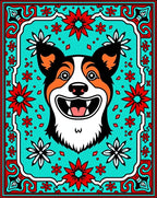 Bright Turquoise Corgi Floral Frame Rug