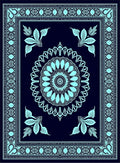 Cyan Floral Mandala Border Rug
