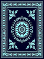 Cyan Floral Mandala Border Rug