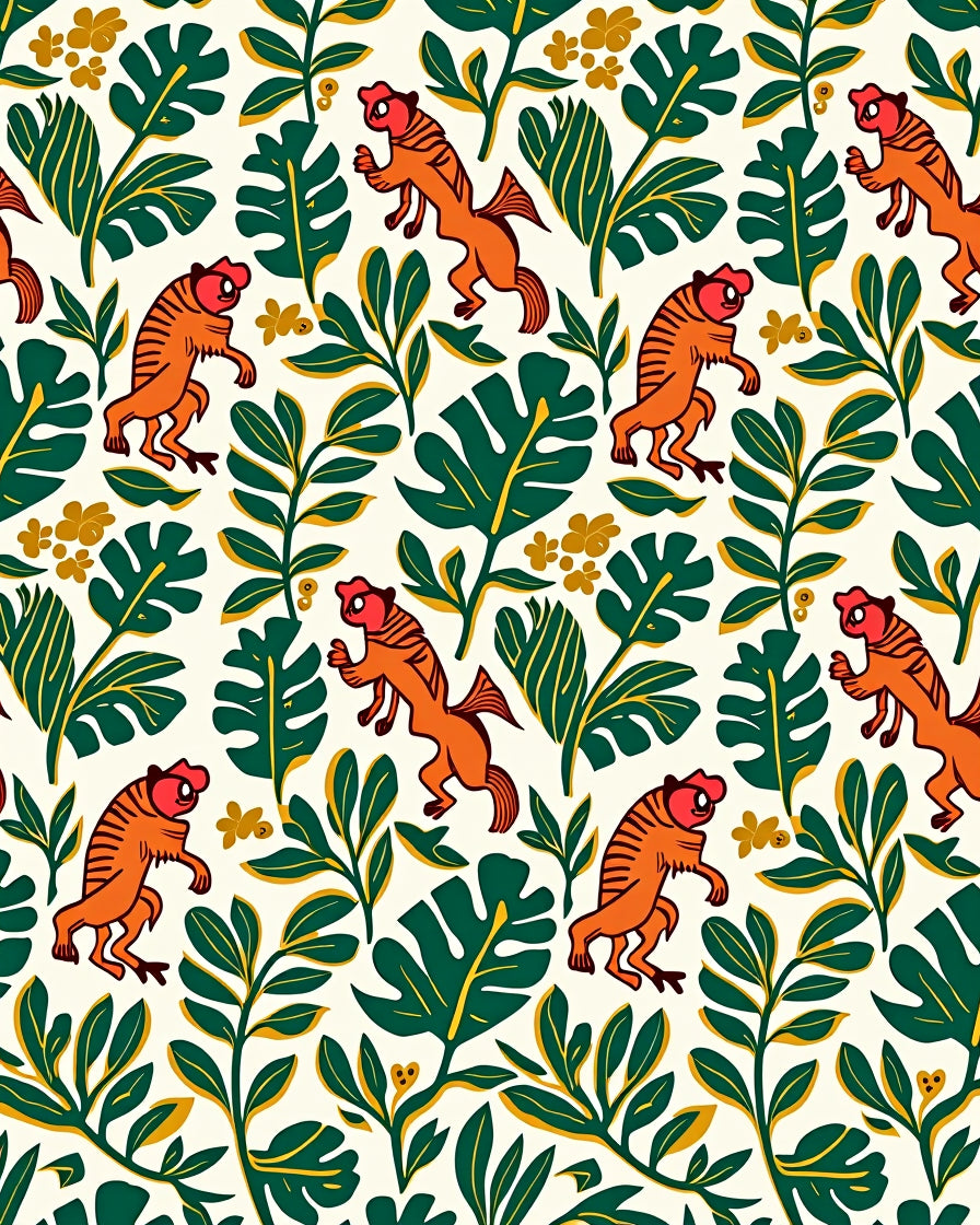 Vibrant Orange Tiger Tropical Foliage Rug