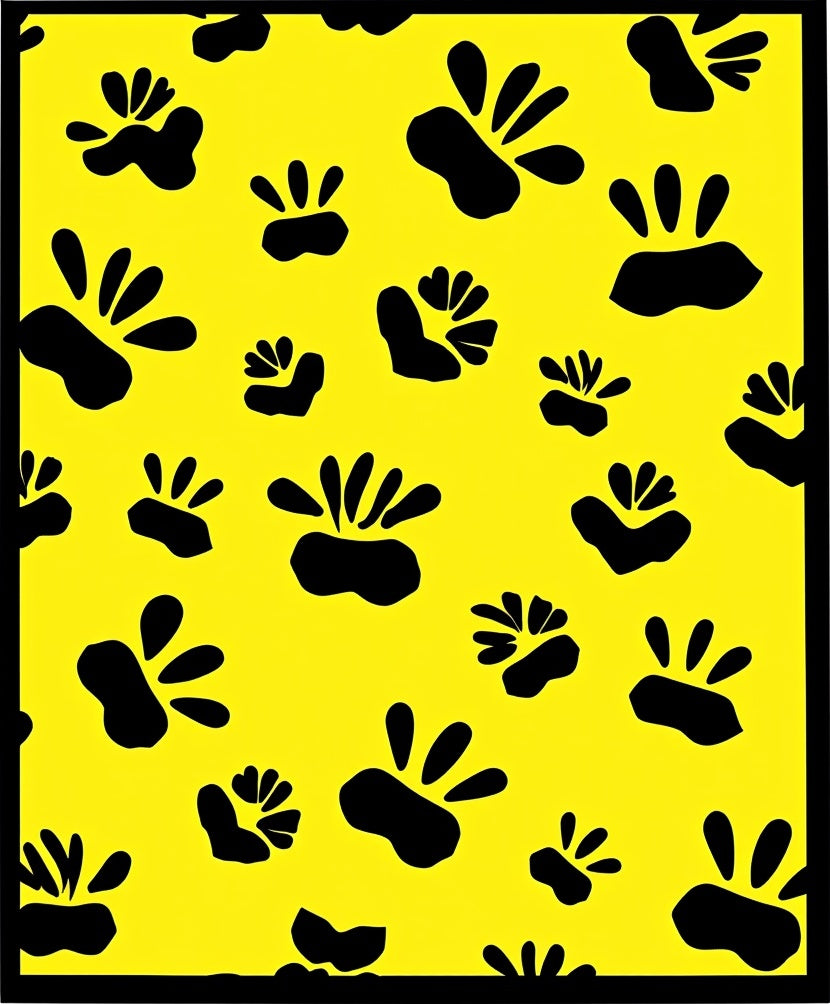 Bright Yellow Black Paw Prints Scatter Rug