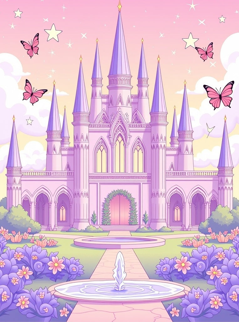 Pastel Pink Castle Butterfly Garden Rug