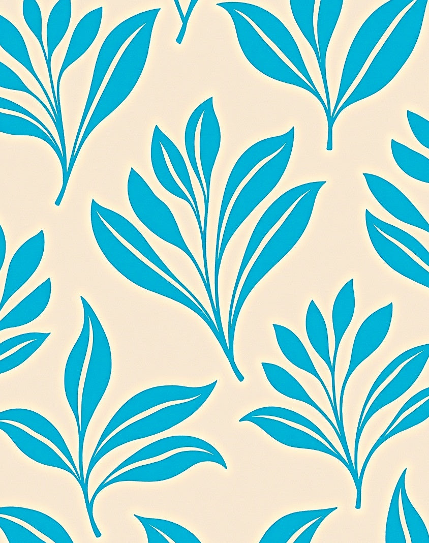Bright Teal Leafy Sprigs Botanical Rug