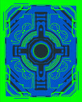 Bright Neon Blue Geometric Schematic Rug