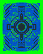Bright Neon Blue Geometric Schematic Rug
