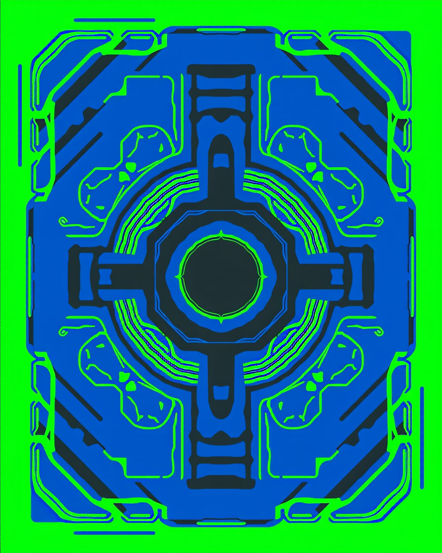Bright Neon Blue Geometric Schematic Rug