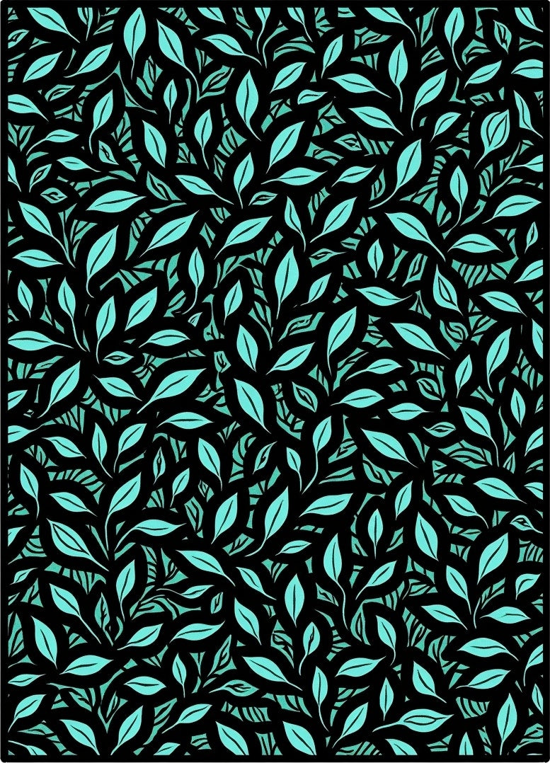 Teal Leaves on Black Background Rug