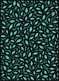 Teal Leaves on Black Background Rug