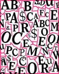Black White Pink Alphabet Collage Rug