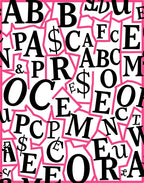 Black White Pink Alphabet Collage Rug