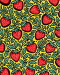 Cheery Red Strawberry Vine Yellow Rug
