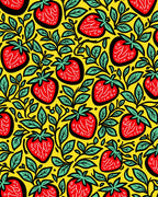 Cheery Red Strawberry Vine Yellow Rug