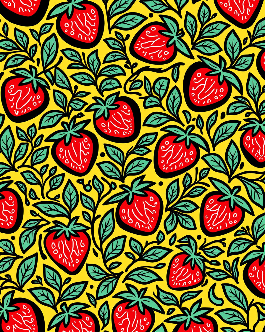 Cheery Red Strawberry Vine Yellow Rug