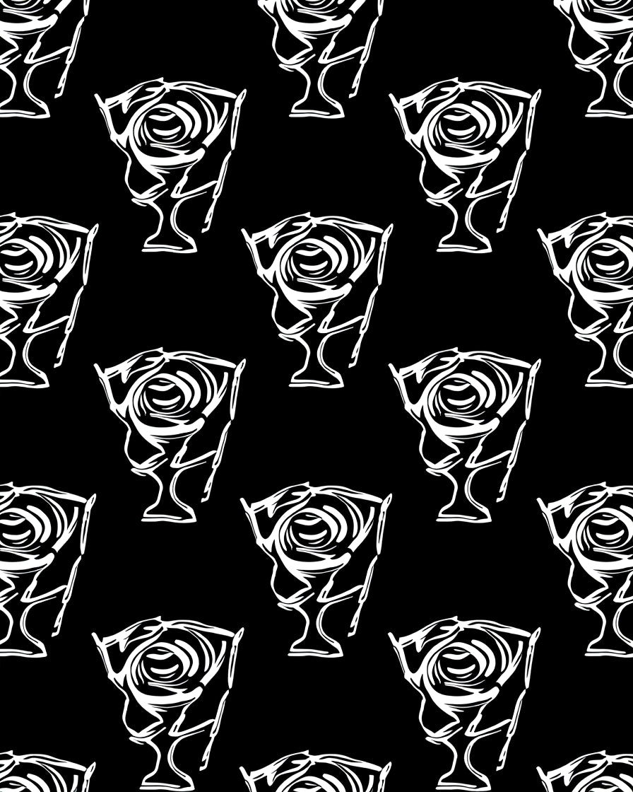 Abstract White Rose Outline Black Rug