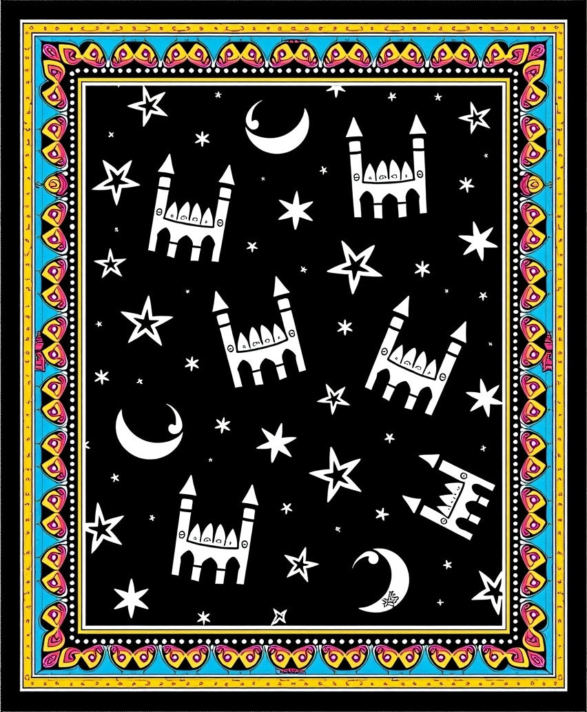 Whimsical Starry Night Mosque Border Rug