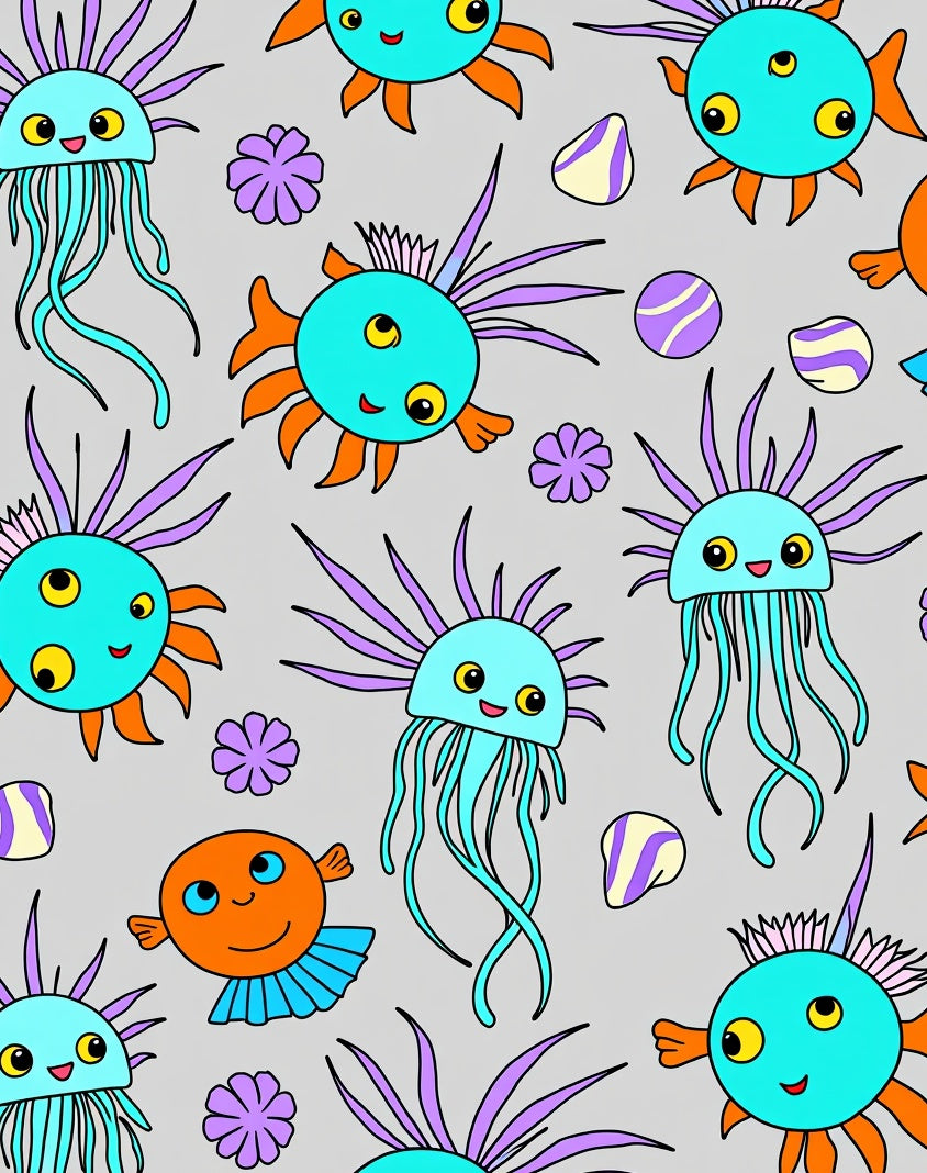 Cute Teal Jellyfish Orange Fish Ocean Rug