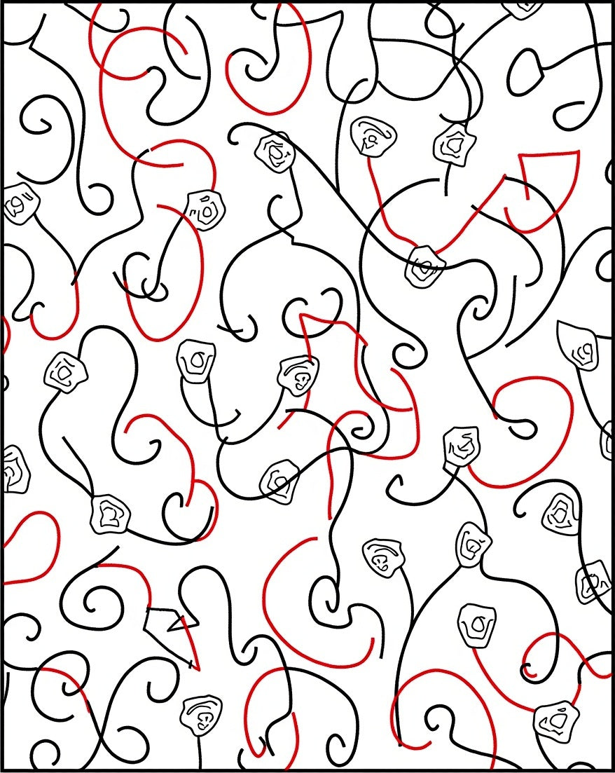 Abstract Red Black Scribble Buds Rug