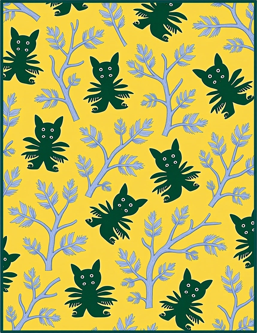 Whimsical Green Creatures Yellow Garden Rug