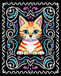 Orange Tabby Cat Whimsical Scrollwork Rug