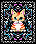 Orange Tabby Cat Whimsical Scrollwork Rug