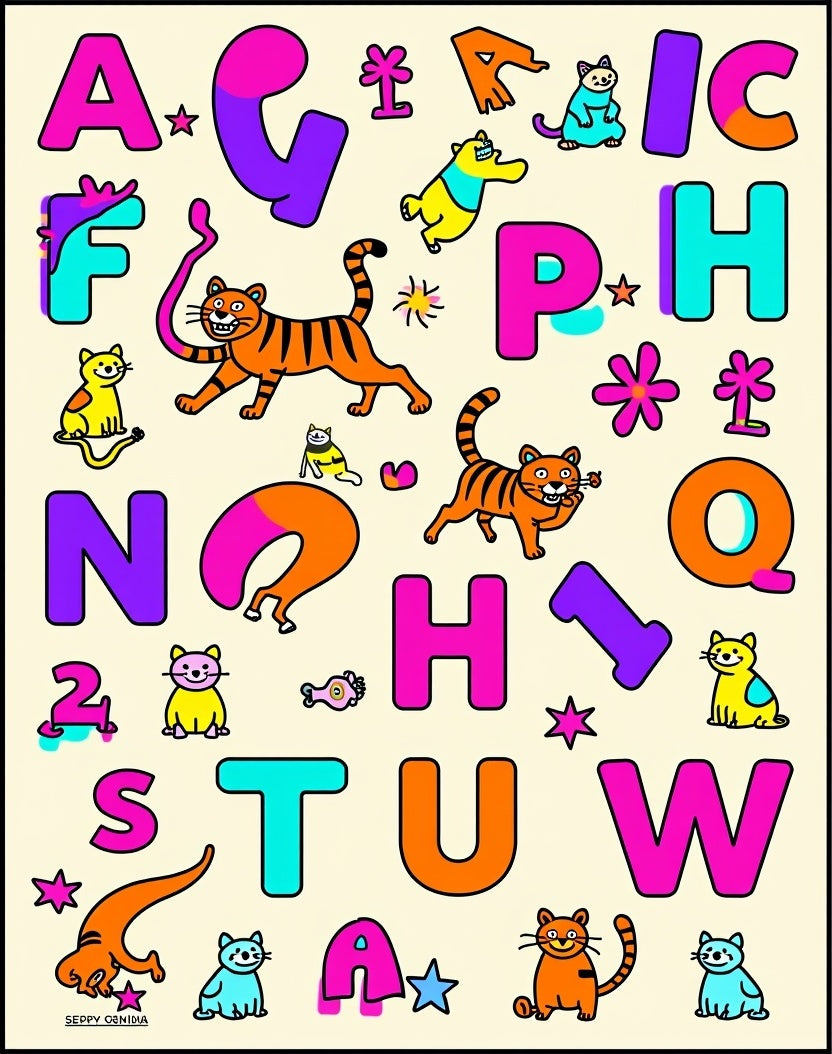 Cute Cartoon Alphabet Cats Rug