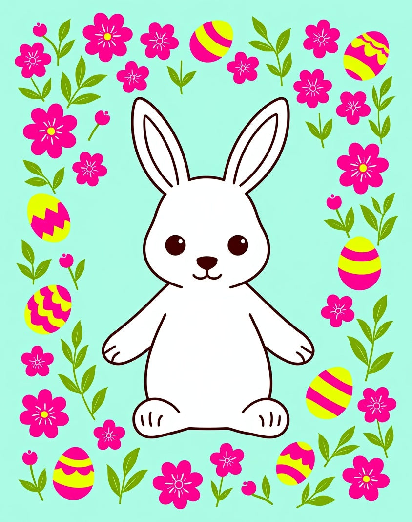Whimsical Pink Floral Easter Bunny Eggs Rug