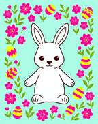 Whimsical Pink Floral Easter Bunny Eggs Rug
