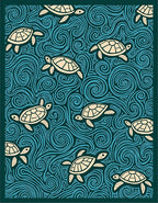 Turtles Amidst Teal Swirling Waves Rug