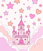 Pink Castle Stars Clouds Whimsical Fantasy Rug
