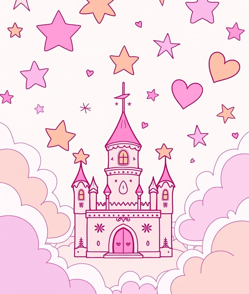 Pink Castle Stars Clouds Whimsical Fantasy Rug