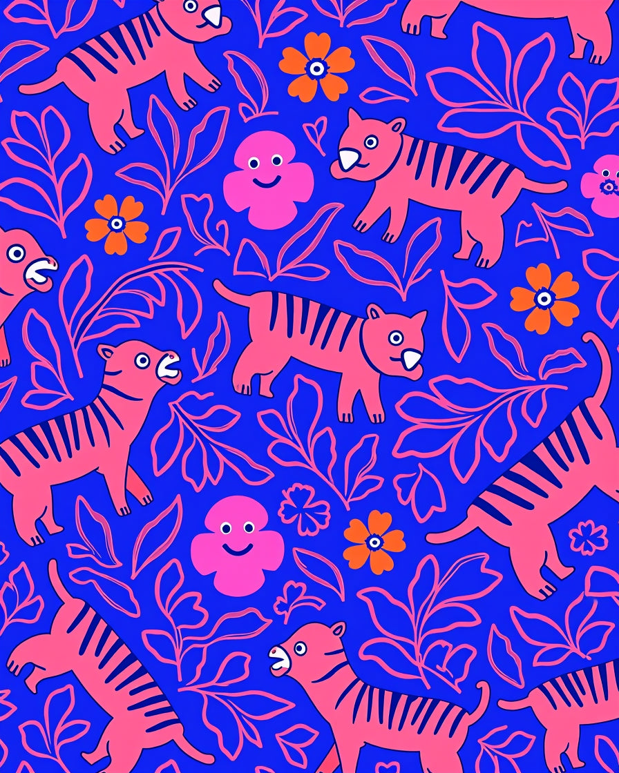 Pink Tiger Floral Meadow Rug