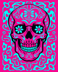 Vibrant Pink Cyan Skull Foliage Rug