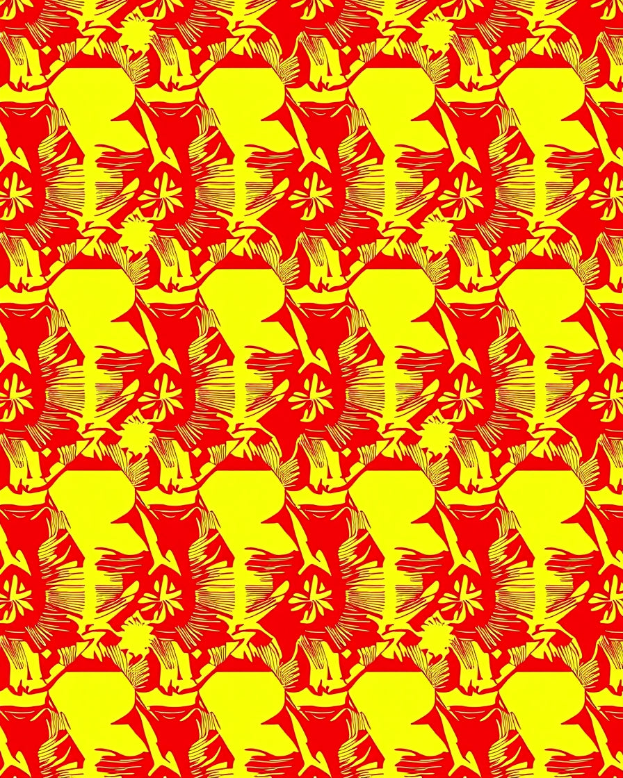 Bold Red Yellow Floral Repeat Rug