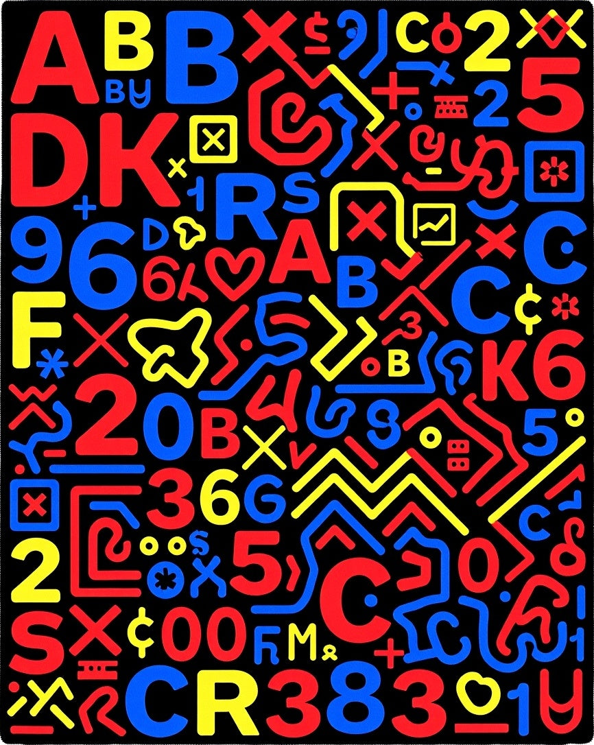Bold Red Blue Yellow Retro Letters Rug