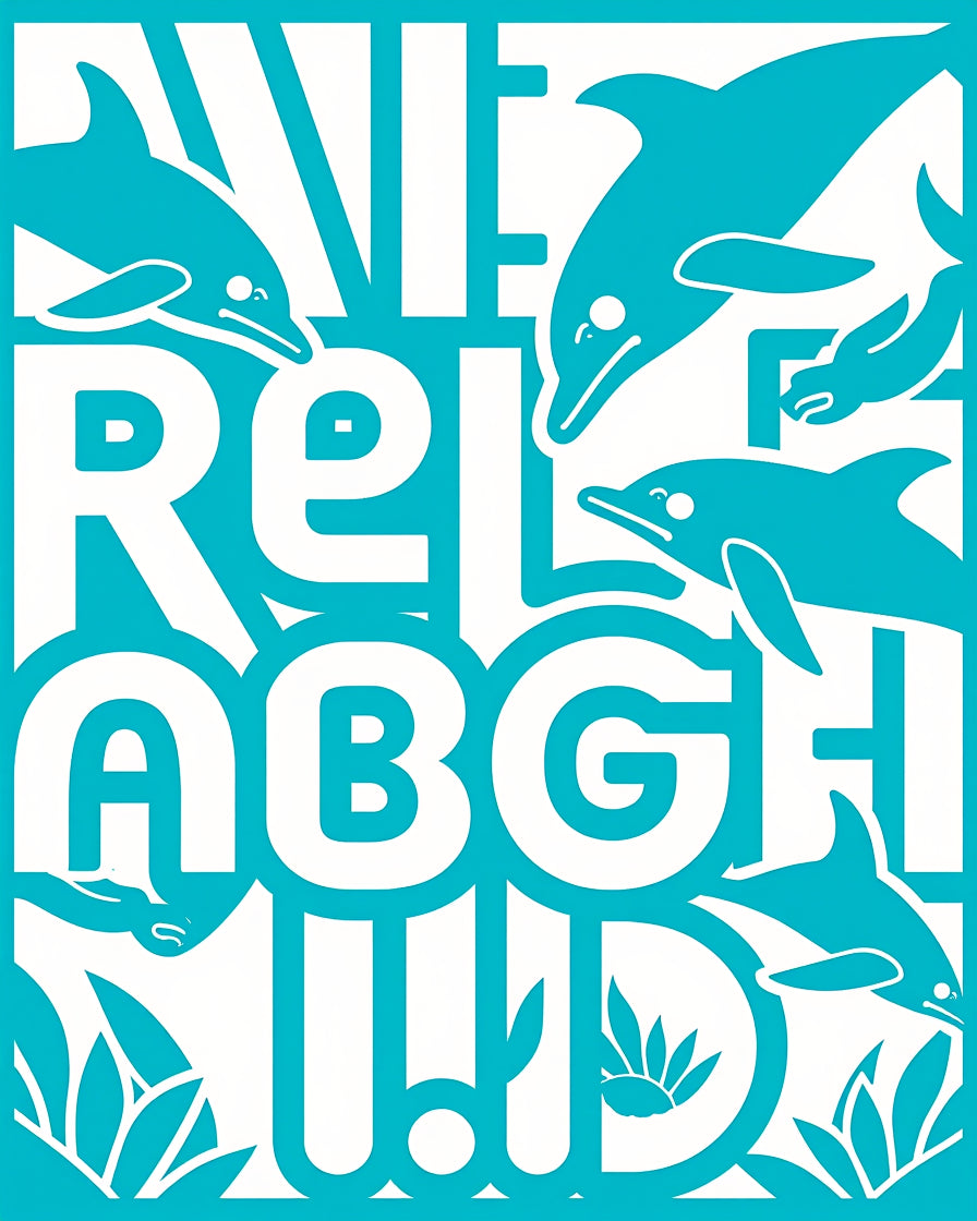 Aqua Dolphin Alphabet Aquatic Scene Rug