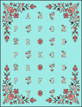 Teal Floral Alphabet Border Rug