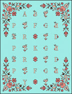 Teal Floral Alphabet Border Rug