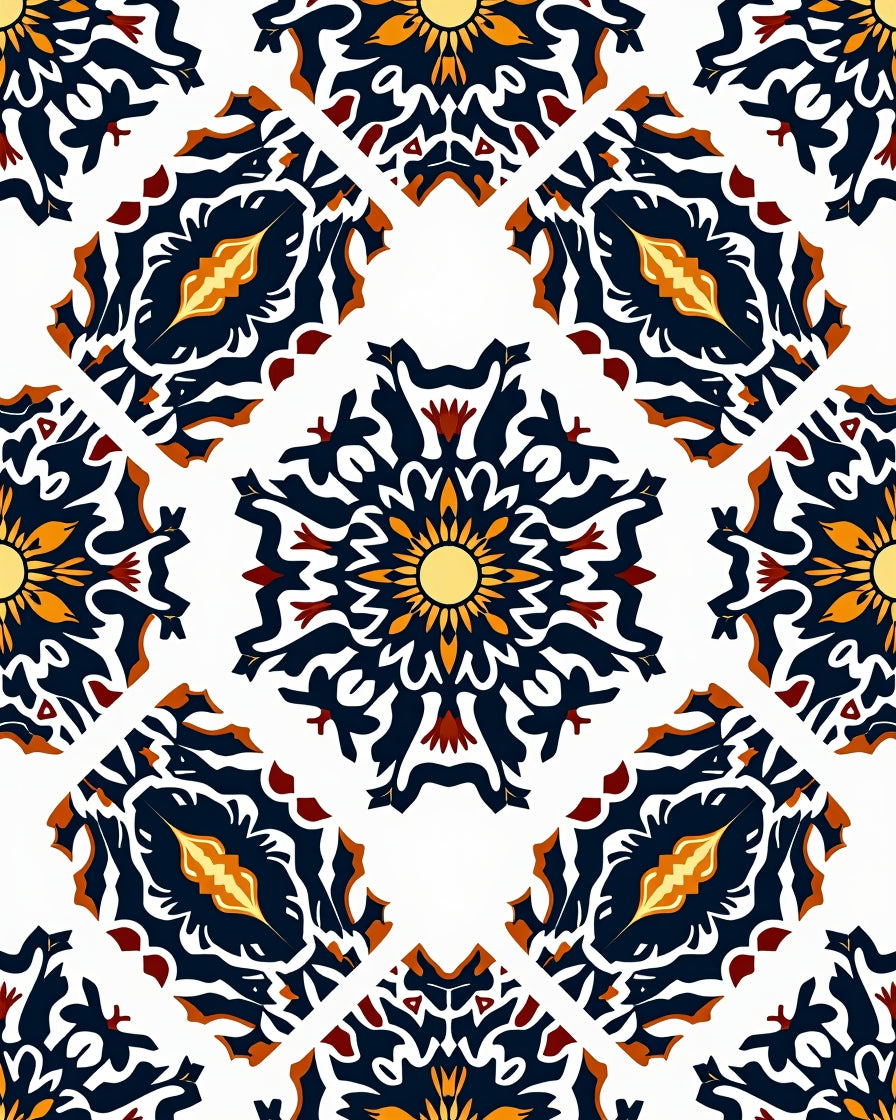 Navy Amber Sunburst Medallion Collage Rug