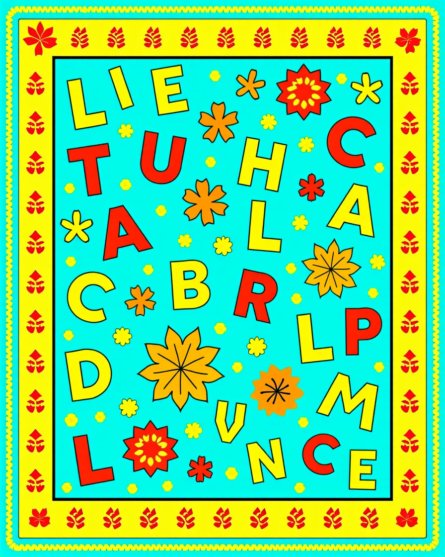 Bright Alphabet Floral Border Rug