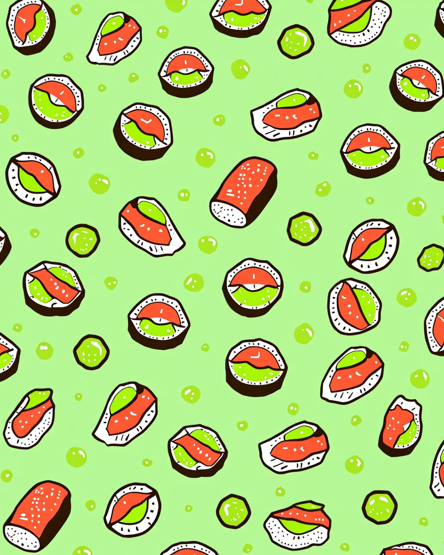 Fun Sushi Rolls Green Background Rug