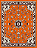 Vibrant Orange Medallion Floral Border Rug