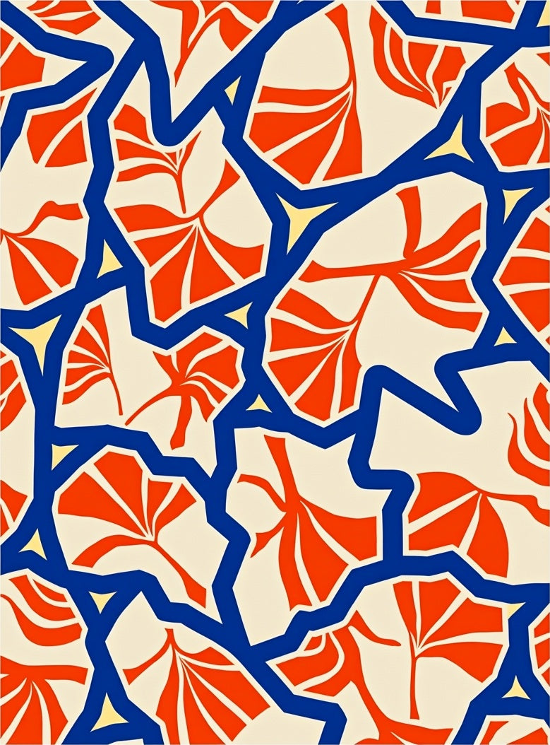 Vibrant Tangerine Fan Botanical Layout Rug