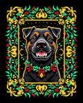 Joyful Black Dog Floral Wreath Accent Rug