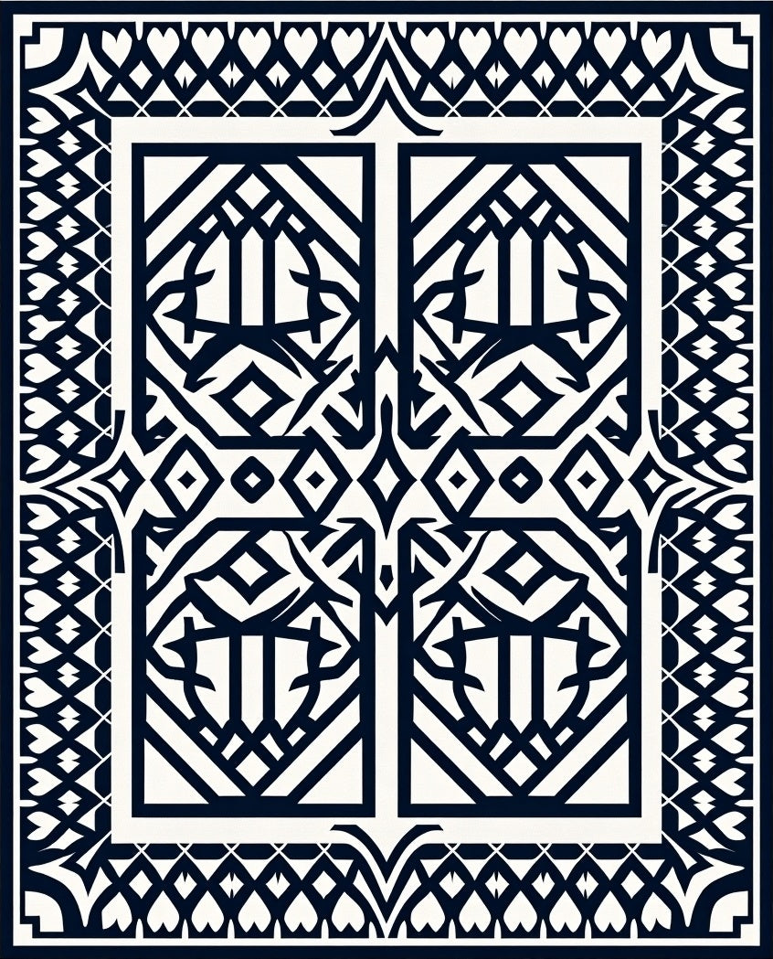 Bold Black and White Geometric Trellis Rug
