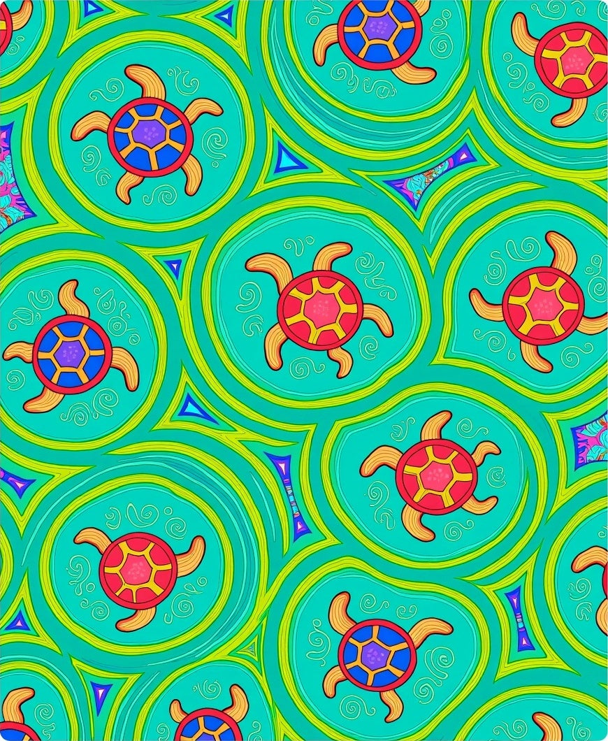 Vibrant Turquoise Turtle Mosaic Rug